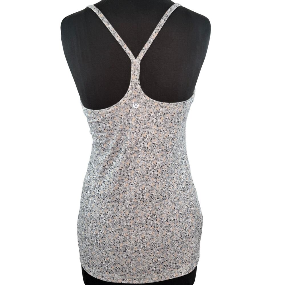 LULULEMON Power Y Gray Tank Top Not So Petite Fleur Spaghetti Strap Size 10
